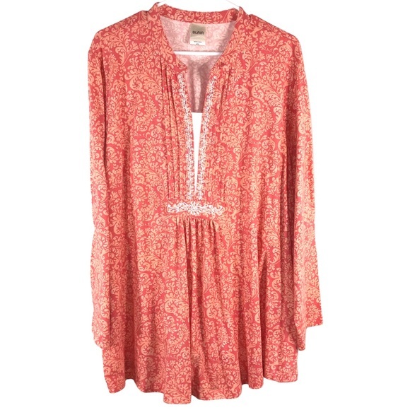 Peach Floral Print Pintucked Tunic Top, Size 2X - Picture 10 of 10